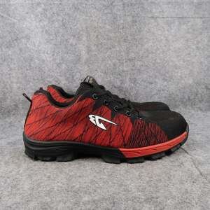 Work Shoes Mens 10 Safety Toe Athletic Active Work Red Black Breathable Lace Up